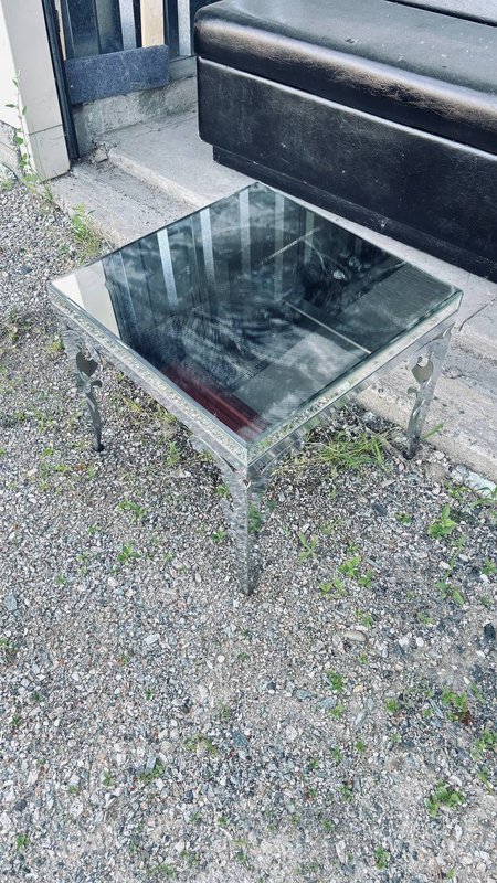 Modern Accent Set: (2) Clear Acrylic Chairs & (1) Square Mirrored Side Table - 3