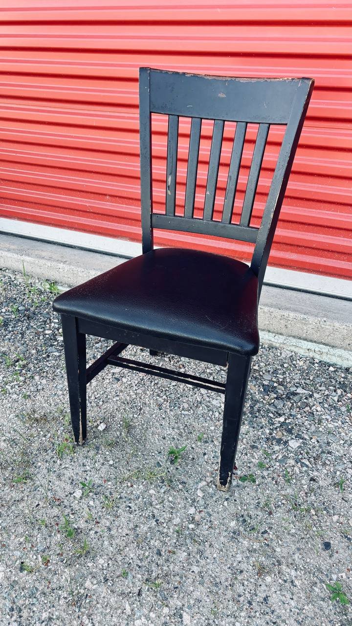  Vintage Black Mission Slat-Back Dining Chair with Padded Seat