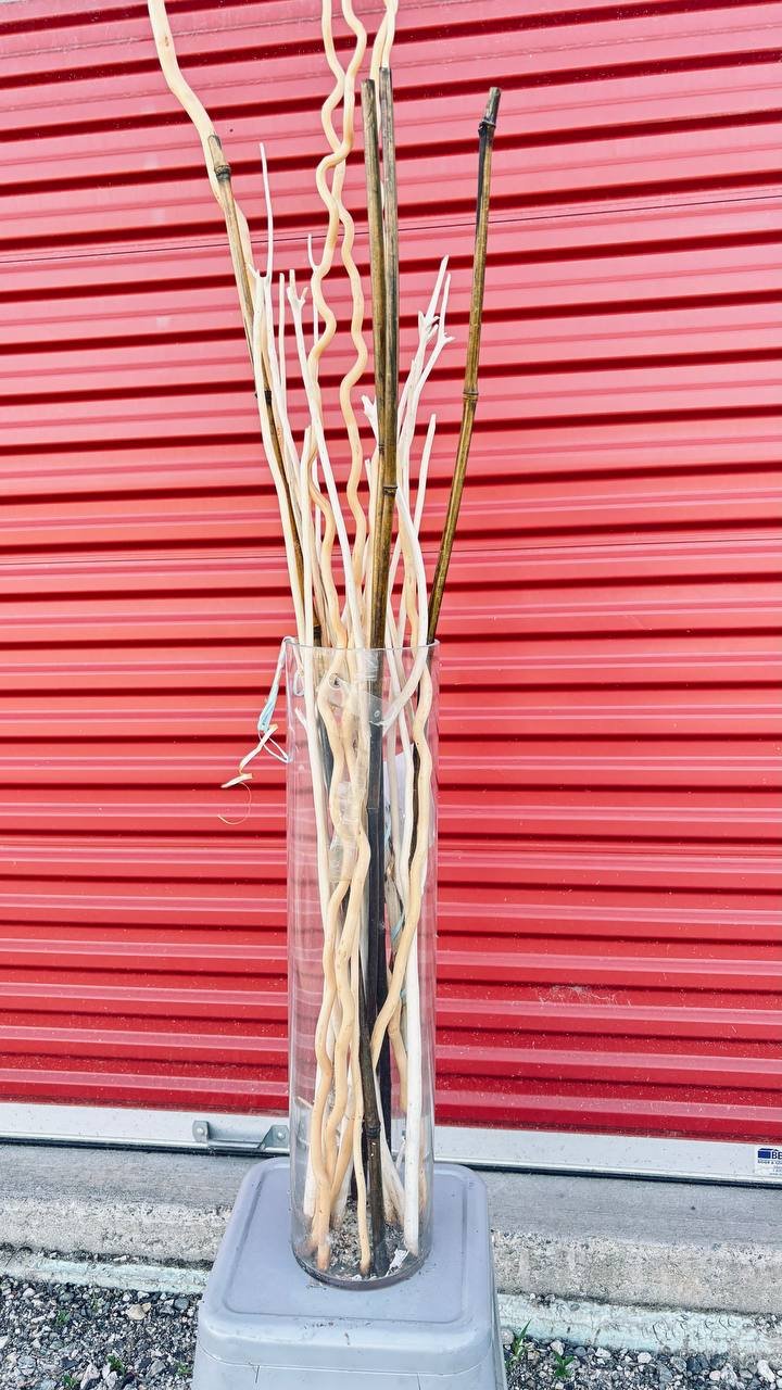Large Clear Glass Cylinder Floor Vase with Decorative Bamboo &amp; Wavy Branches · #13